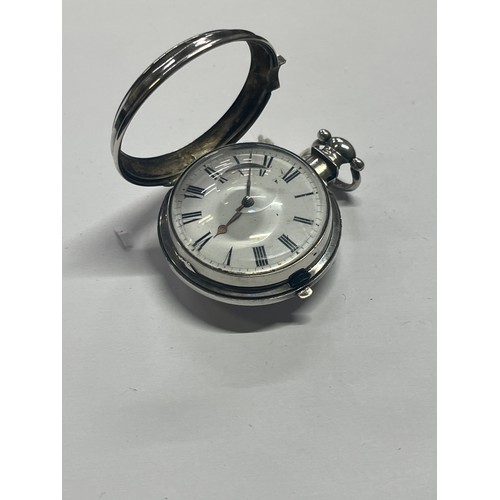12 - A SOLID SILVER EARLY POCKET WATCH IN PAIR CASE BIRMINGHAM 1827, BOTH CASE AND WATCH SAME DATE, CASE ... 