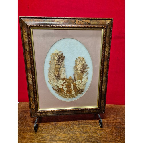 134 - Vintage dried pressed flowers fire screen, with floral wooden frame. Label to reverse for ‘Flowerhea... 