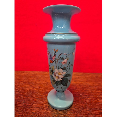 147 - Antique opaline glass lot - including a tankard with polychrome floral swagging decoration, a blue v... 
