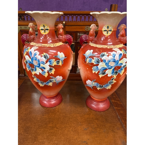 152 - Very large pair of late 19th Century Japanese Satsuma vases handpainted and with raised detail of Sa... 