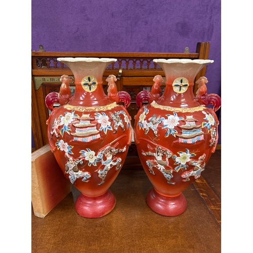 152 - Very large pair of late 19th Century Japanese Satsuma vases handpainted and with raised detail of Sa... 