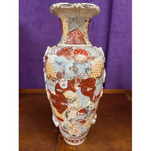 153 - Large late 19th Century Japanese Satsuma vase hand decorated with courtiers - applied ring handle wi... 