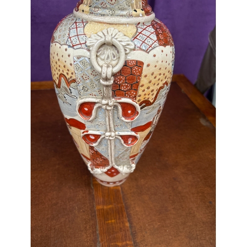153 - Large late 19th Century Japanese Satsuma vase hand decorated with courtiers - applied ring handle wi... 