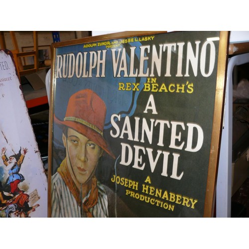 164 - Vintage framed and glazed poster 'Rudolph Valentino in Rex Beach's A Sainted Devil'
