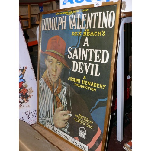 164 - Vintage framed and glazed poster 'Rudolph Valentino in Rex Beach's A Sainted Devil'