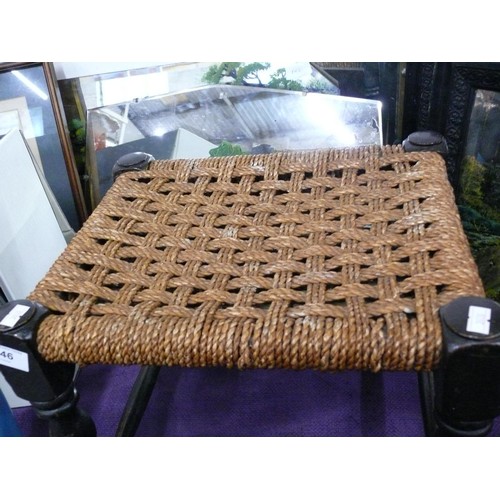 146 - Small wooden stool with woven string seat
