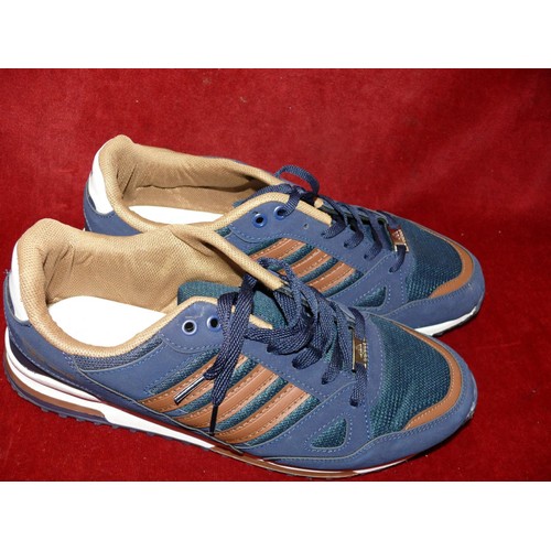 157A - Pair of navy and tan adidas trainers size 46