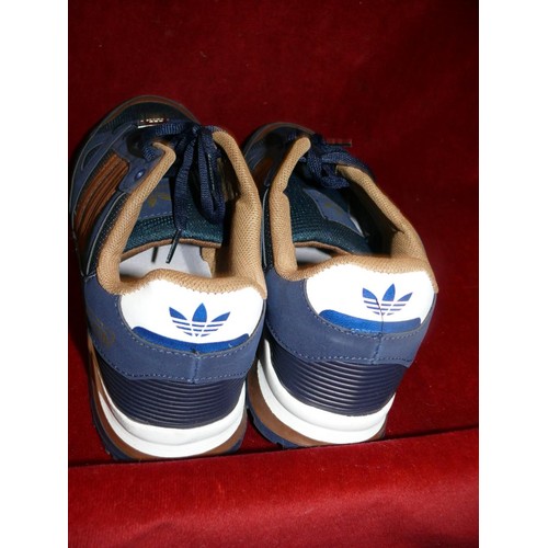 157A - Pair of navy and tan adidas trainers size 46