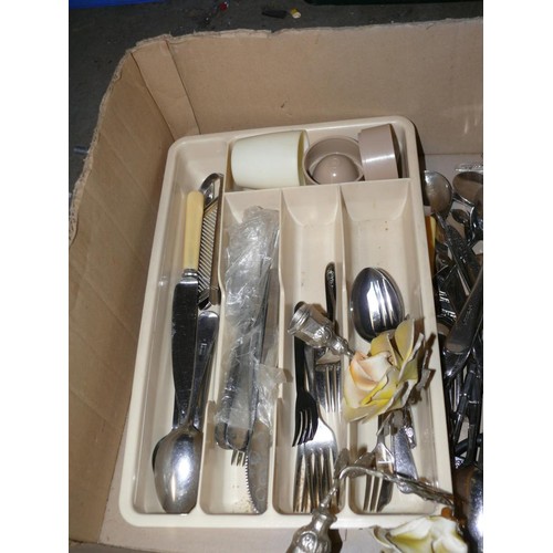 180 - Mixed cutlery and 2 candle holders with ceramic Yellow rose detail