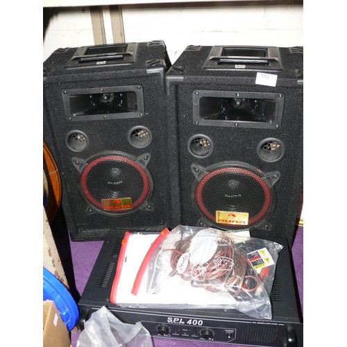 192 - Auna PA BOX SPEAKERS, Stereo power amplifier SPL400 with instructions and cables