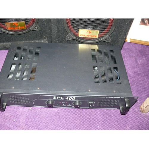 192 - Auna PA BOX SPEAKERS, Stereo power amplifier SPL400 with instructions and cables