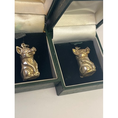 38 - SOLID SILVER 2  Baroness Trotter Pig PENDANTS BY HARMONY KINGDOM HALLMARKED SOME BOXES DAMAGED