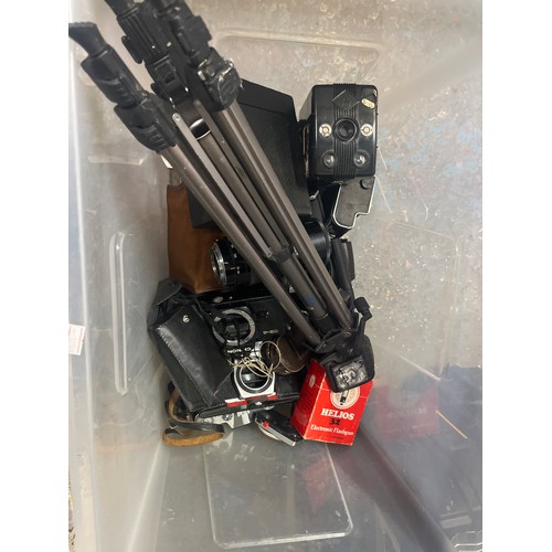 Crate of cameras and accessories