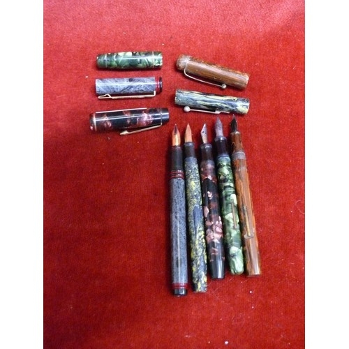42 - 6 FOUNTAIN PENS ALL MOTTLED MIXED PENS,  NOVA, VALENTINE,  WATERMANS, OTHERS
