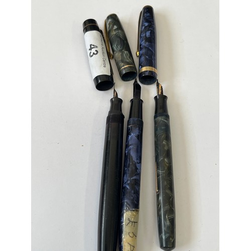 43 - 3 X 14CT GOLD NIBBED FOUNTAIN PENS, WATERMANS,  CONWAY STEWART 85,  CHATSWORTH