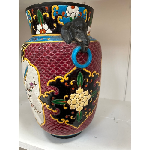 9 - A large 19th Century Japanese style French vase by Longwy decorated in coloured enamels with panels ... 