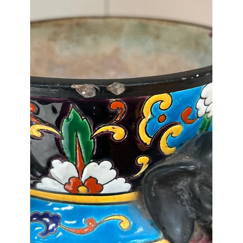 9 - A large 19th Century Japanese style French vase by Longwy decorated in coloured enamels with panels ... 