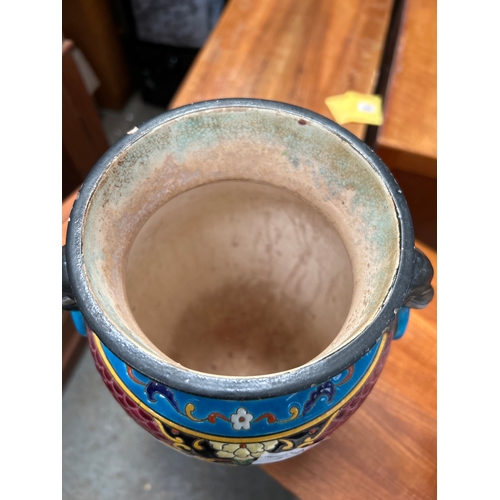 9 - A large 19th Century Japanese style French vase by Longwy decorated in coloured enamels with panels ... 