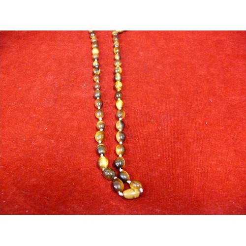 48 - A TIGERS EYE STONE BEADS NECKLACE IN BOX