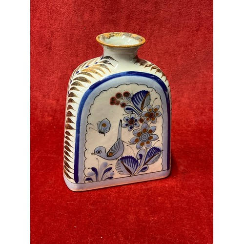 8 - Handpainted and signed vase by Palomar Mexico decorated with birds & flowers