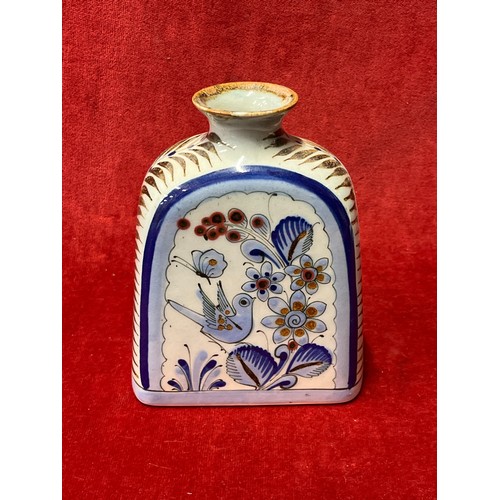 8 - Handpainted and signed vase by Palomar Mexico decorated with birds & flowers