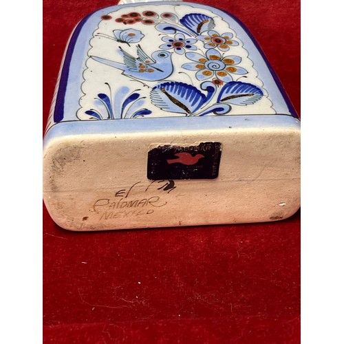 8 - Handpainted and signed vase by Palomar Mexico decorated with birds & flowers