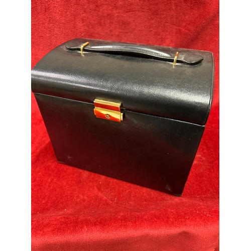 33 - Good quality black leather effect jewellery box with contents of costume jewellery - necklaces, brac... 