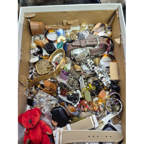 44 - Tray of costume jewellery, watches, crimson teddy key ring etc