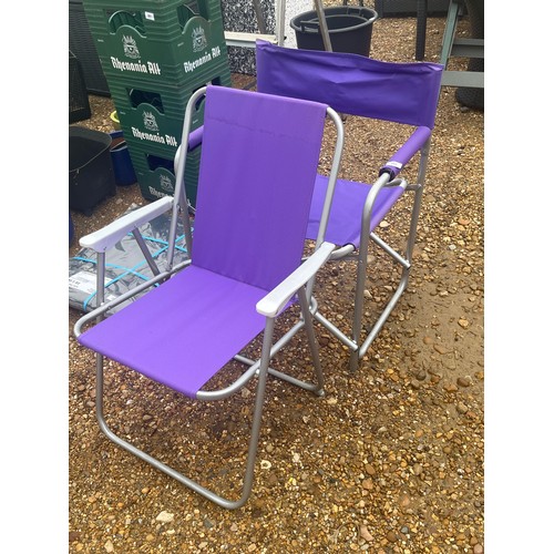 521 - 2 Purple collapsible chairs, one is a directors chair