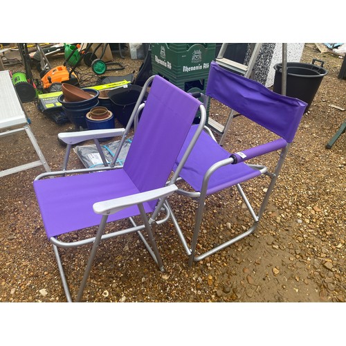 521 - 2 Purple collapsible chairs, one is a directors chair