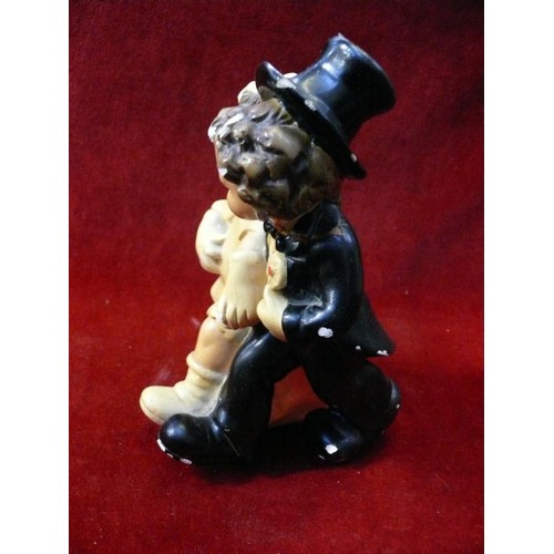 9 - Vintage chalkware figurine of a boy and girl dressed as a bride and groom, likely American early 20t... 