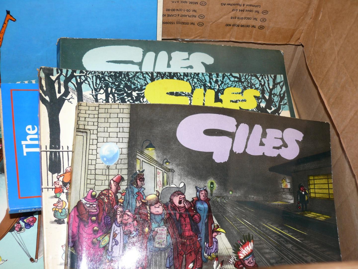 Box of vintage Giles, Andy Capp and other similar books
