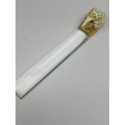 13 - A jewelled & enamelled rams head reader / magnifier with original box