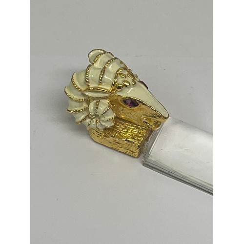 13 - A jewelled & enamelled rams head reader / magnifier with original box