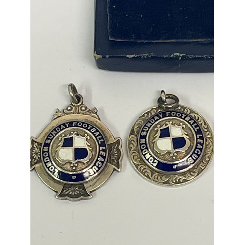 29 - Two silver and enamel medals London Sunday Football League by Toye & Co London (unmarked but likely ... 