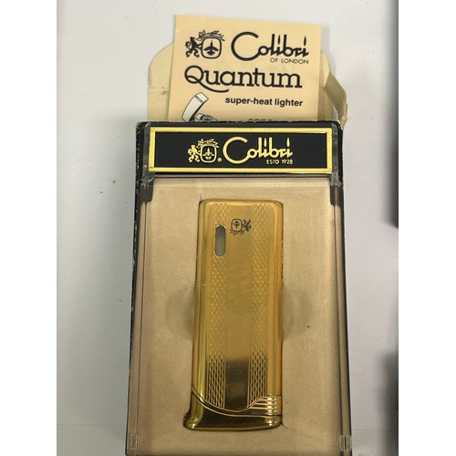 17 - 3 lighters including Colibri of London Quantum (boxed with paperwork), Sunny Noble gold plated light... 