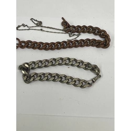 27 - Box with vintage chain bracelets (one likely silver with makers mark) and a 925 silver necklace a/f.... 
