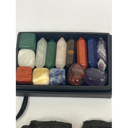 34 - Box of semi precious stones and crystals