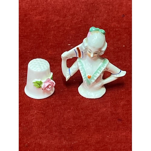 4 - Wedgwood Jasper miniature teaset together with a porcelain pincushion doll