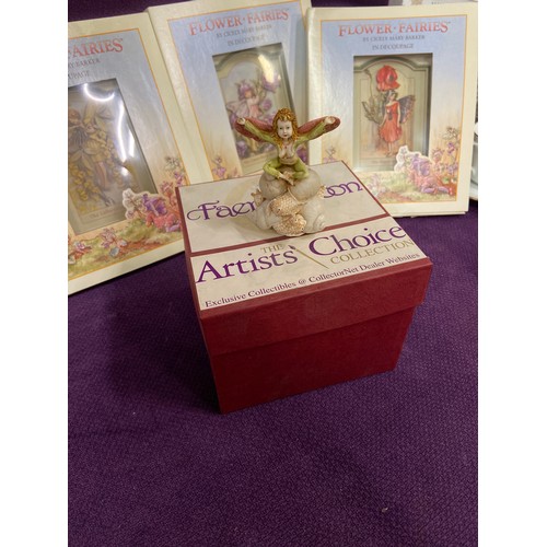 49 - 4 Flower fairies decoupage plaques by Cicely Mary Barker, new in boxes. Together with a Faerie Moon ... 