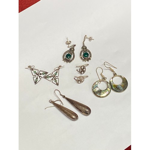 41 - Five vintage pairs of silver earrings inc Mexican with abalone, large tear drops marked 925, beaded ... 