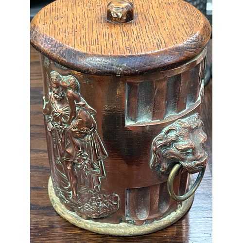 110 - Victorian embossed copper tobacco jar, decorated with relief motifs showing St Christopher and the C... 