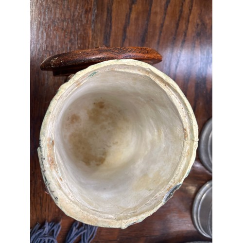 110 - Victorian embossed copper tobacco jar, decorated with relief motifs showing St Christopher and the C... 