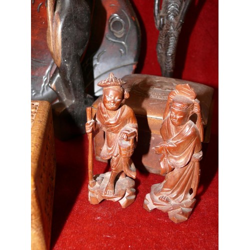 86 - Collection of wooden treen items to include RAF Indian group taxi service box, another box, carved f... 