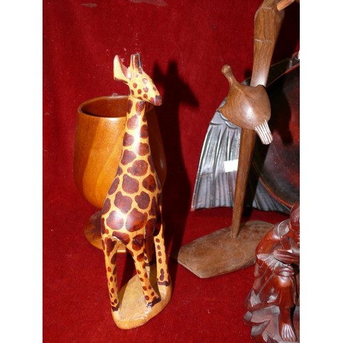 86 - Collection of wooden treen items to include RAF Indian group taxi service box, another box, carved f... 