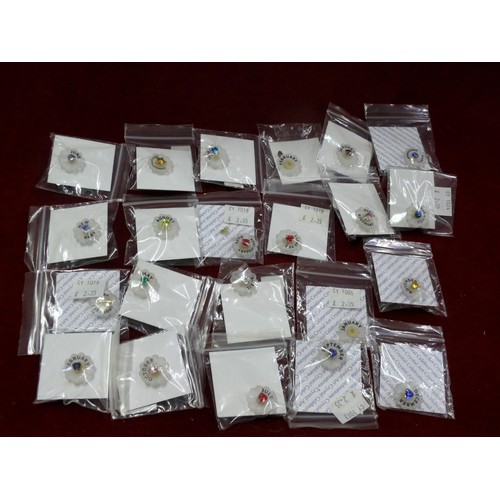 109 - Crystal art pins with months of the year, Happy Birthday, New baby etc