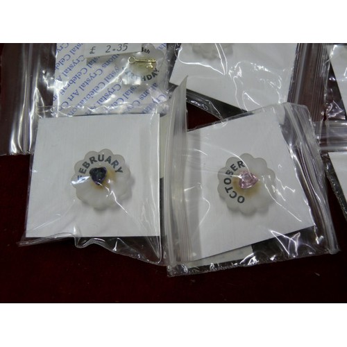 109 - Crystal art pins with months of the year, Happy Birthday, New baby etc