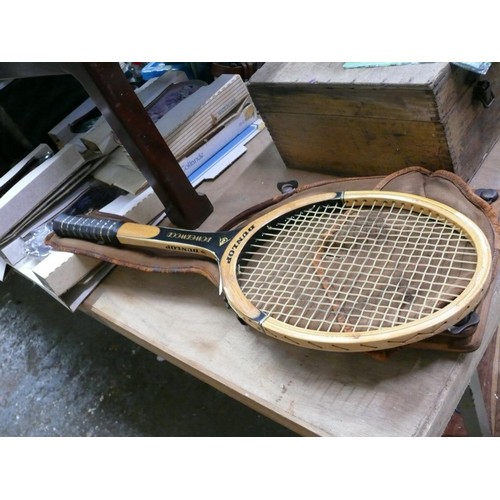 215 - Dunlop Powerwood wooden laminated racket with vintage case