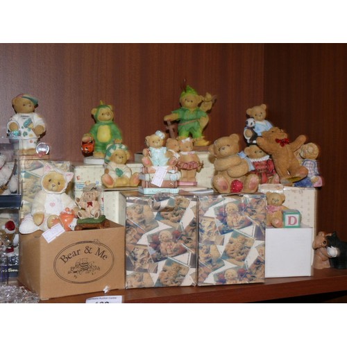 182 - Shelf of teddy bear ornaments, mostly boxed plus a Boyds Bears cat ornament