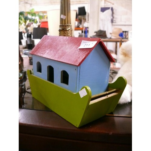 211 - Painted wood Noah's ark model